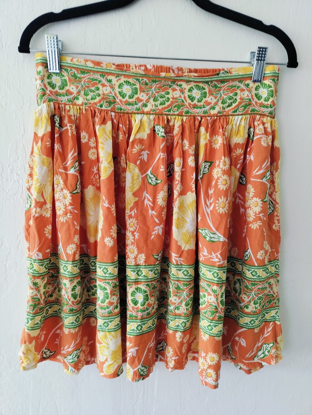 Cynthia Rowley Floral 100% Rayon Skirt Orange & Green Boho Cottagecore Small